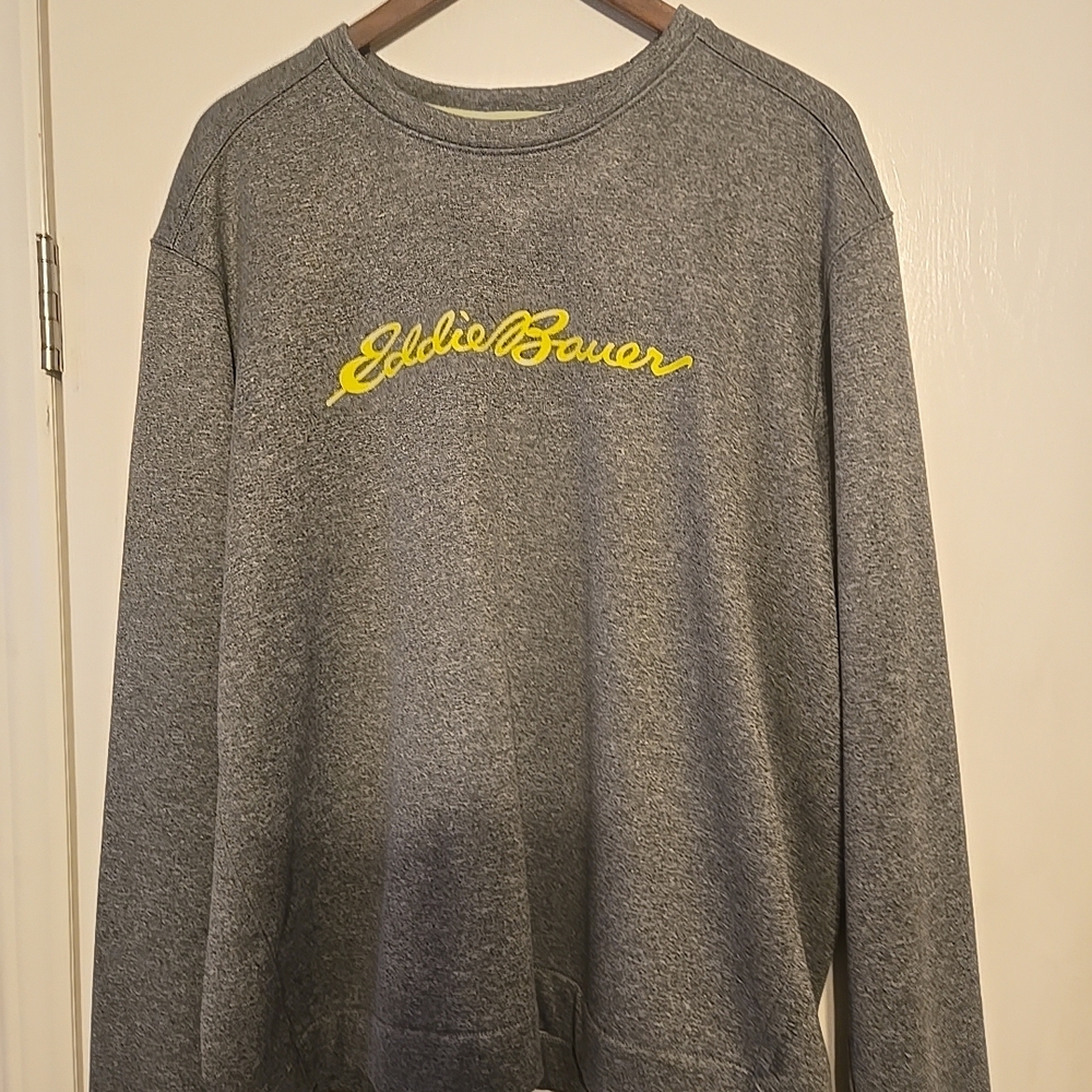 Eddie Bauer Gray Crewneck Sweater with Yellow Logo